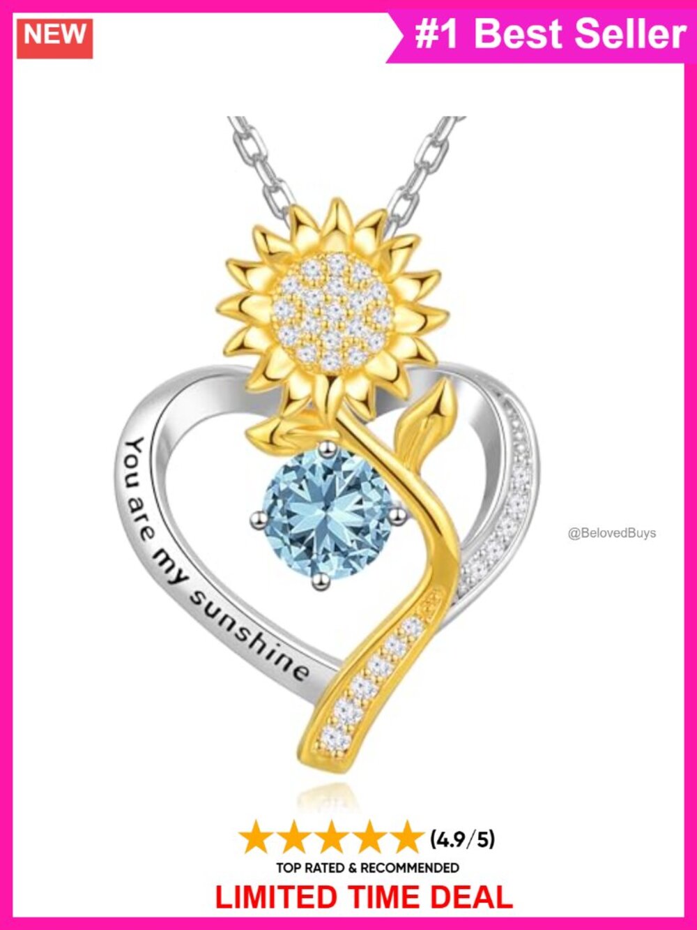 Sunflower Pendant Necklace 925 Sterling Silver 18k Gold Filled Birthstone